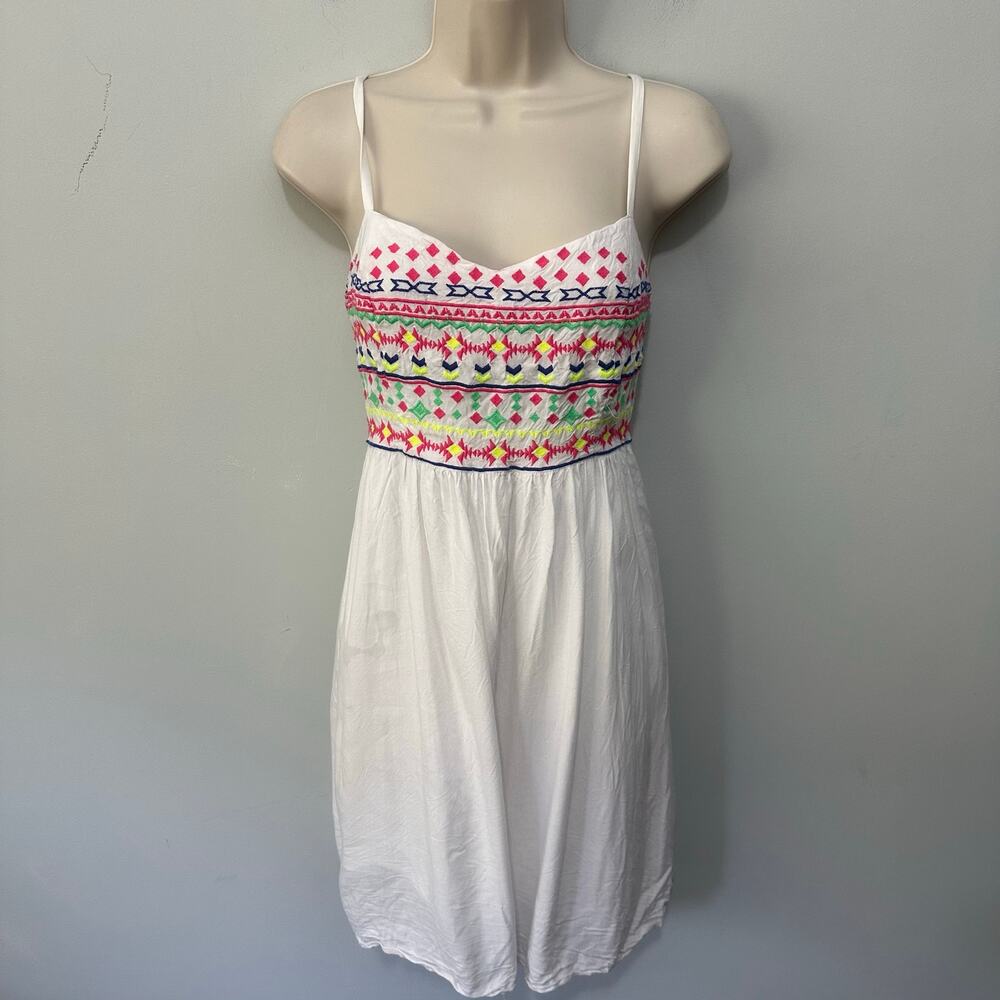 Mudd Dress Womens Medium White Smocked Mini Y2K Boho Peasant Summer Festival